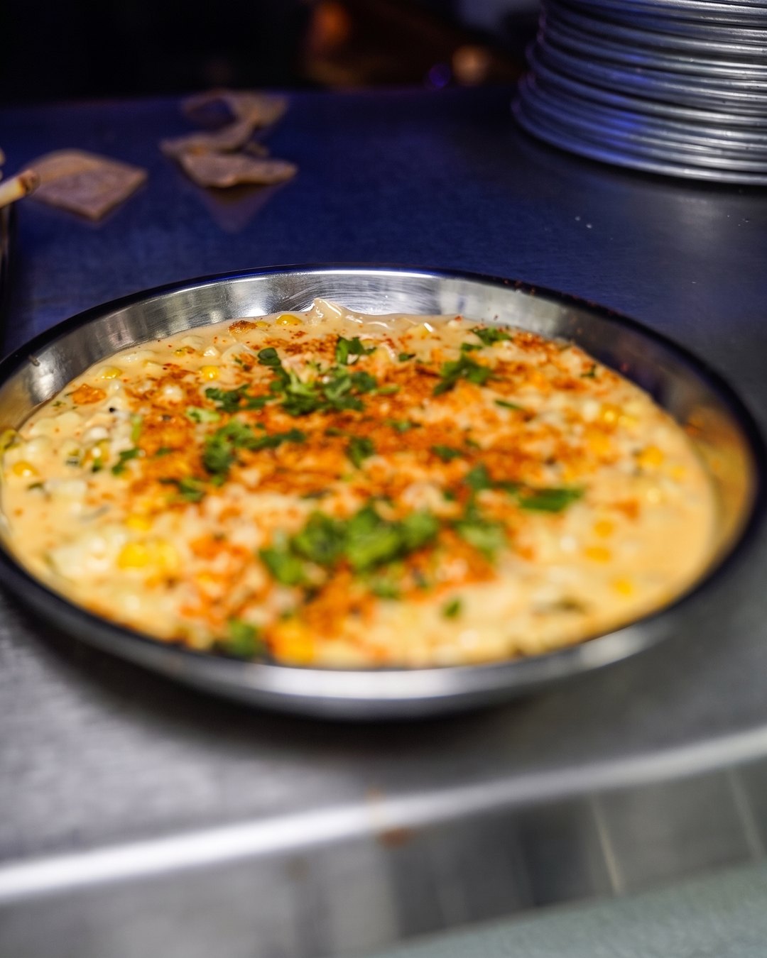 Street corn — creamy corn with chile and cilantro, fresh from the SKYBOX kitchen